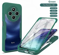 3-in-1 Transparent HD 360° Screen Protector with Silicone Bumper Case for Redmi Note 14 5G (India) (Dark Green)