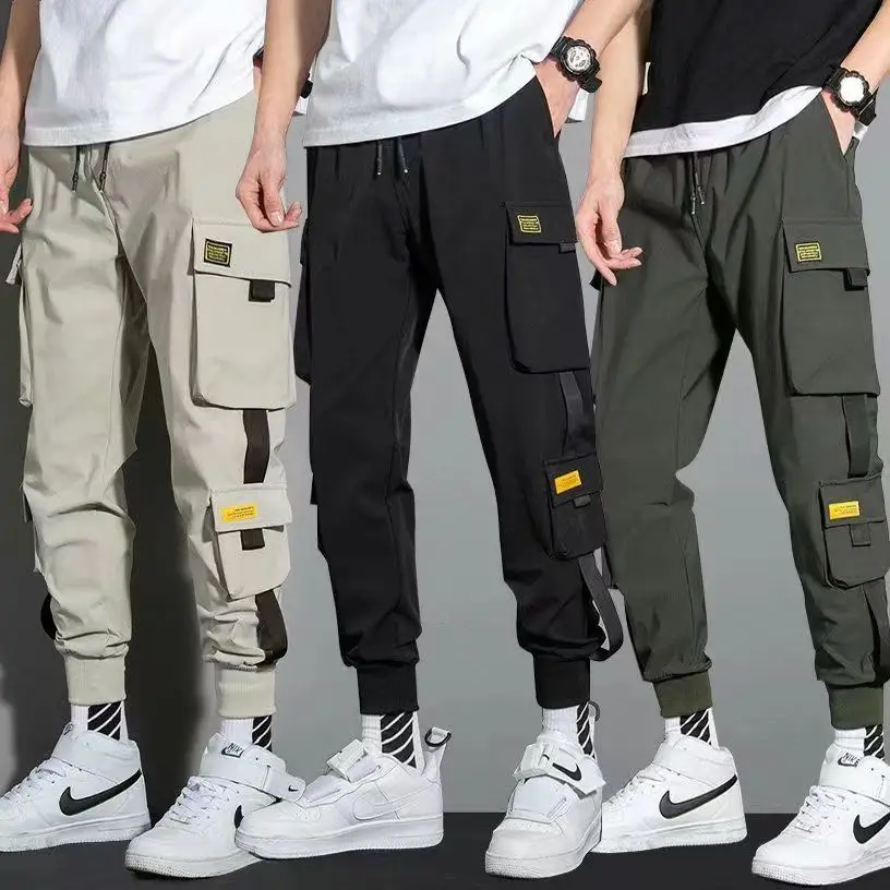 Classic Streetwear Casual Pants Men Ribbons Harem Jogging Pants Male
