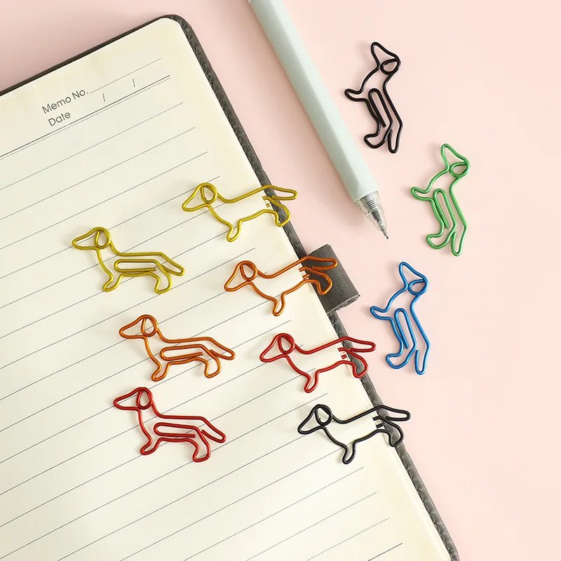 Dachshund Shaped Metal Paper Clips Multicolor Creative Animal Bookmark Clips Office Document Organization Stationery