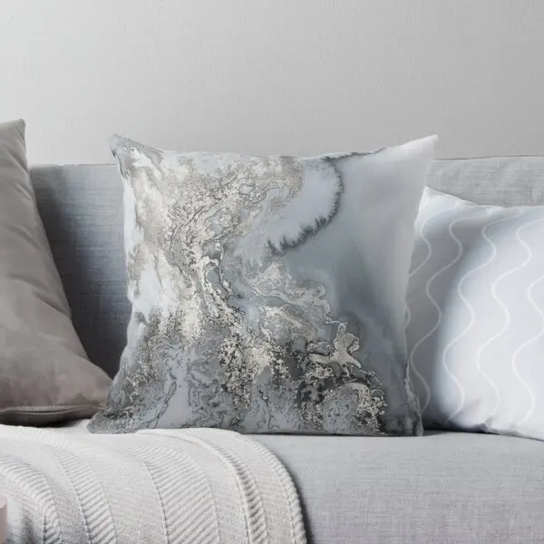 

Gray Silver Snow Marble Print Printing Throw Pillow Cover Comfort Waist Bed Throw Decor Bedroom Pillows not include One Side