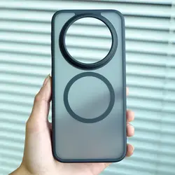 Stylish Solid Color Magnetic Frosted Silicone Acrylic Shockproof Bumper Case for Huawei Mate 80 Pro (Magnetic black)