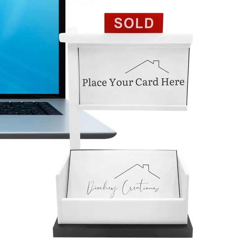 Real Estates Card Display Wood Stand For Business Cards 3.5 X 2 Inch Reception Tabletop Wooden Holder With Sold Sign For Men 20pcs photo table holders stand businessdesk picture sign wood display cards office desktop case organizer wooden photocard