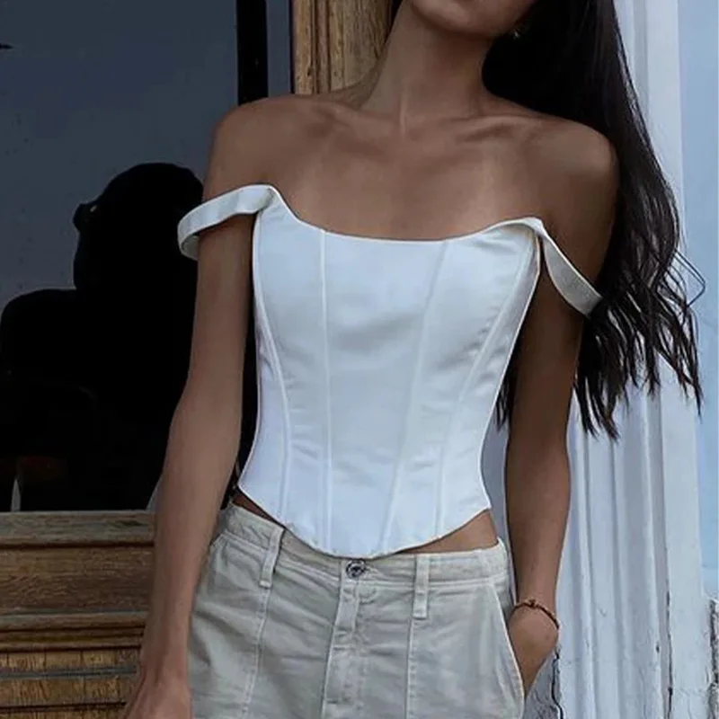 European and American style sexy Women's Solid color sexy fishbone suspender with square collar backless bra vest top