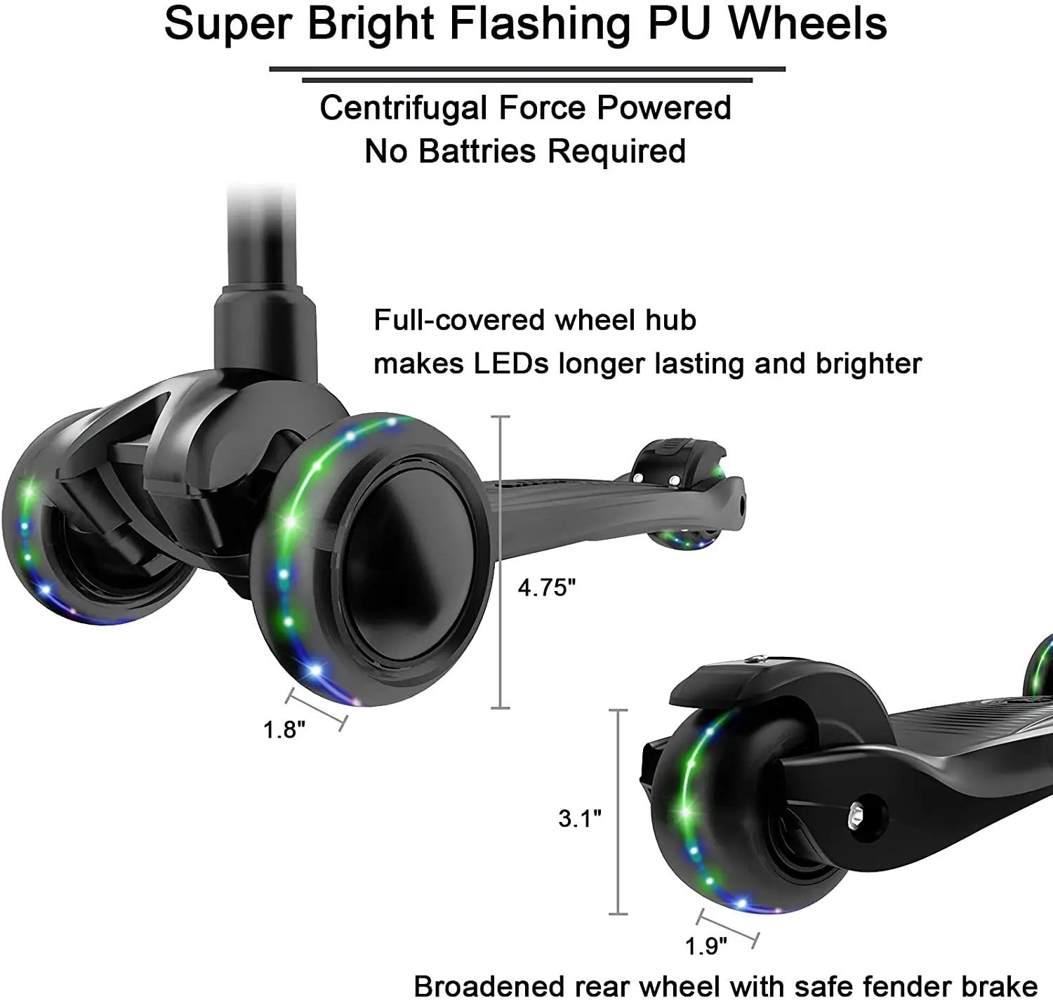 Allek Kick Scooter 3-Wheeled Push Scooter with PU Light-Up Wheels for Children 3-12years Heavy Duty kickboard Adjustable Height 6