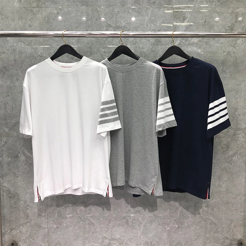 

TB THOM 2022 Men's T-Shirt Luxury Brand Tops Cotton Jersey Tonal 4-Bar Stripes O-Neck Oversized T-shirt Casual Fashion Blouse