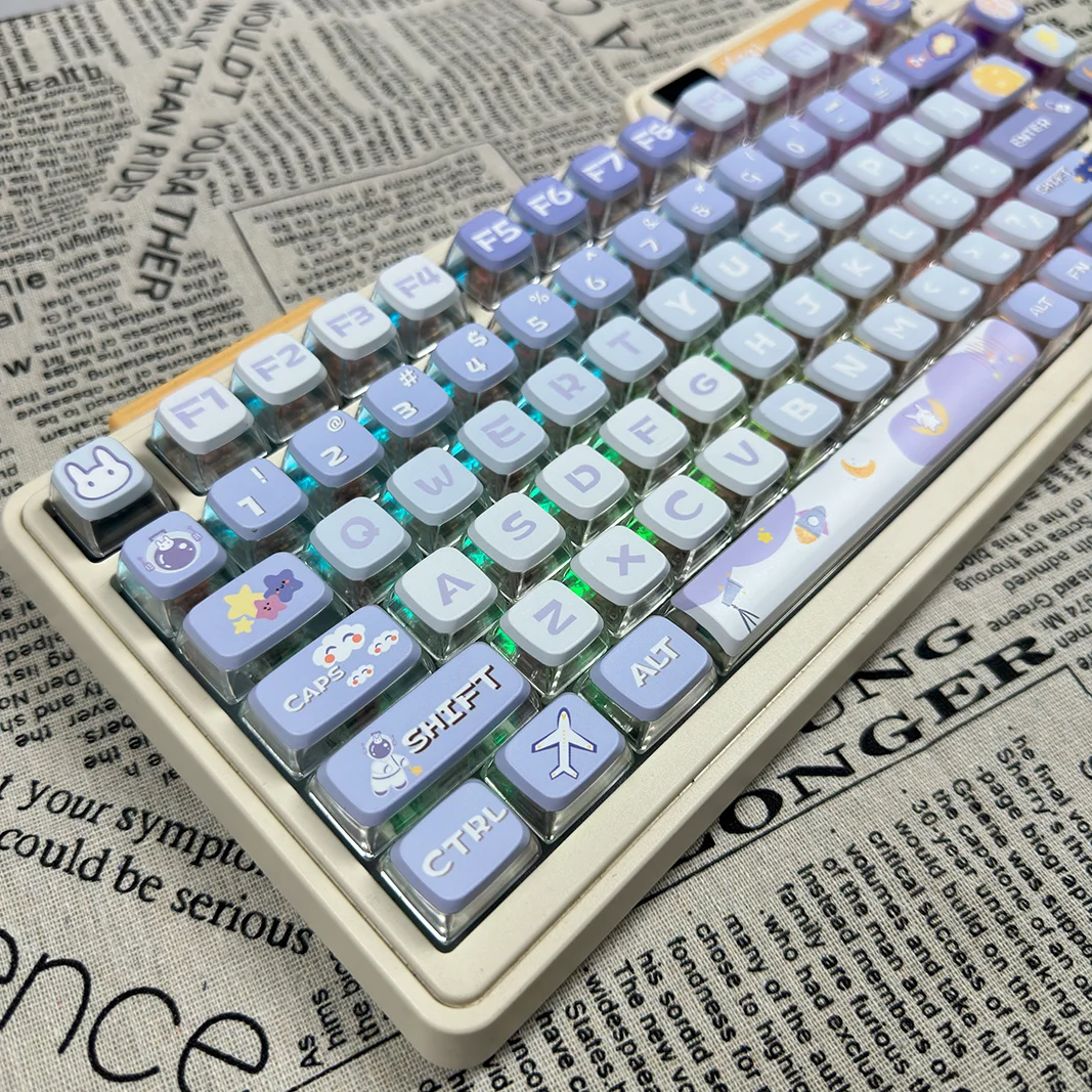 

Purple Starry Rabbit Pudding Translucent Keycaps ASA Profile Sublimation Keycap for Mechanical Keyboard Keyboards Accessories