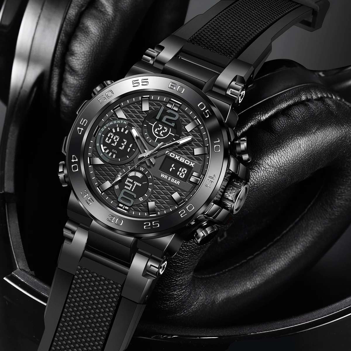 FOXBOX Casual Sports Watch For Men Top Brand Luxury LED Big Dial Watch Men Waterproof Luminous Men's Quartz Wristwatches