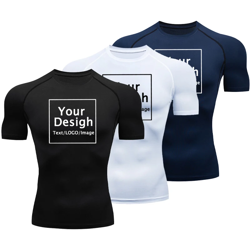 

New Custom Compression T-shirt Your Logo Design DIY Men Running Elastic Quick Dry Sport Tops Tee Athletic Gym Workout Shirt Tops