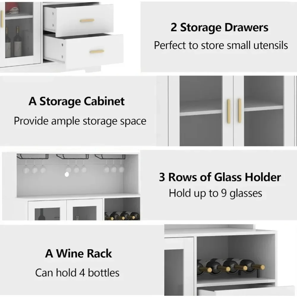 Wine Rack Coffee Bar Cabinet with LED Light