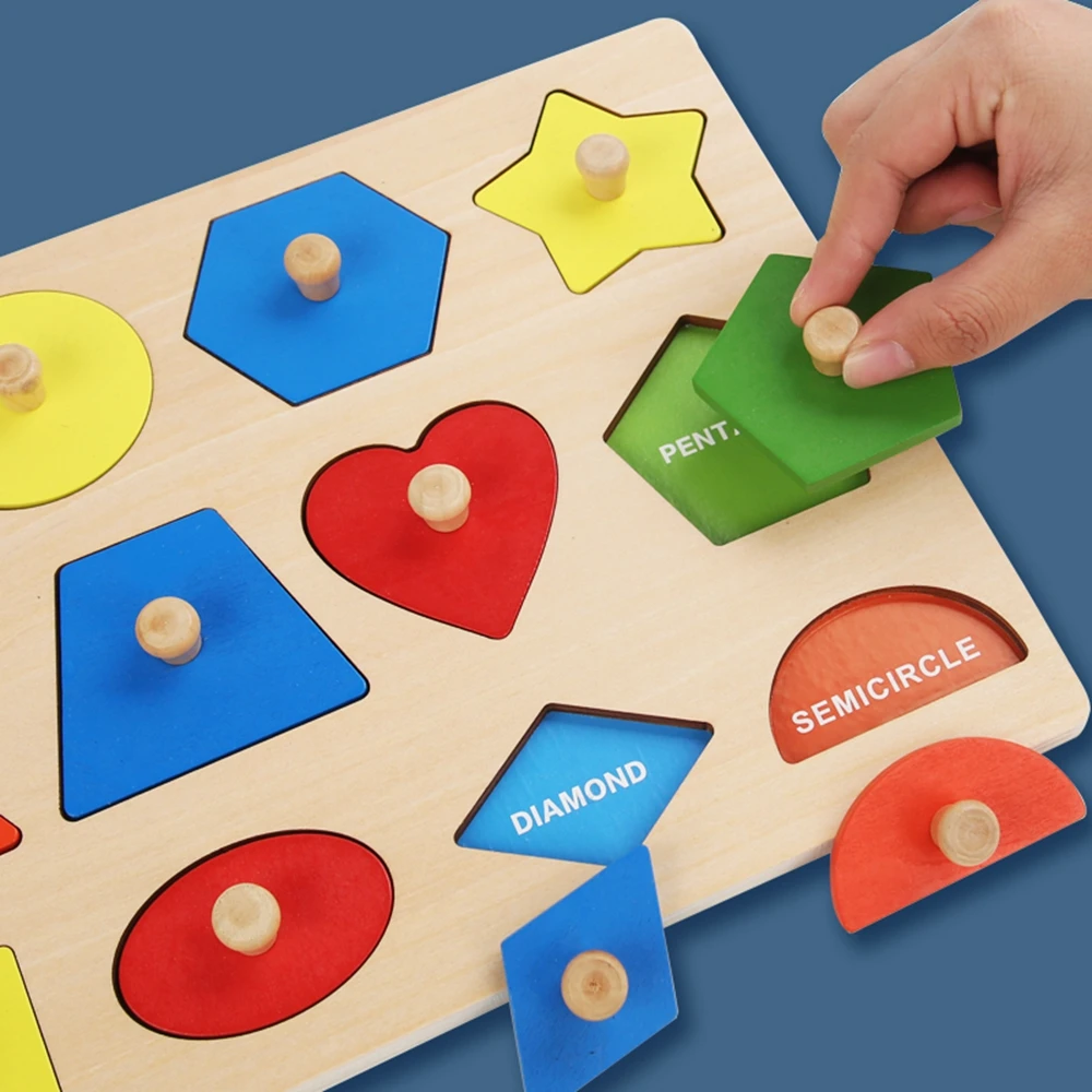 1PCS Geometric Shape Wooden Jigsaw Puzzle for Kids Three-Dimensional Hand Grabbing Board Children Early Educational Toys
