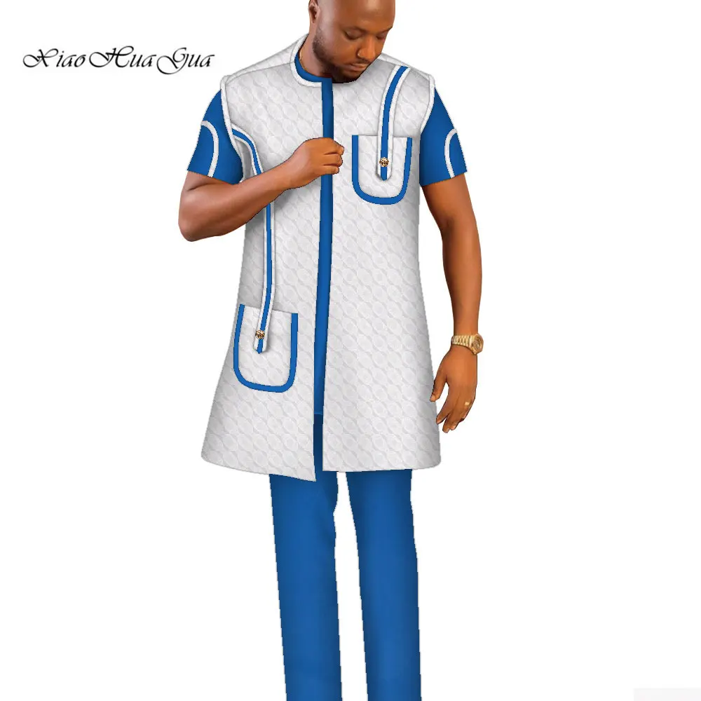 

Dashiki мужская верхняя одежда и брюки африканские мужские комплекты одежды Традиционный этнический стиль Повседневная богатая африканская одежда для мужчин WYN1679