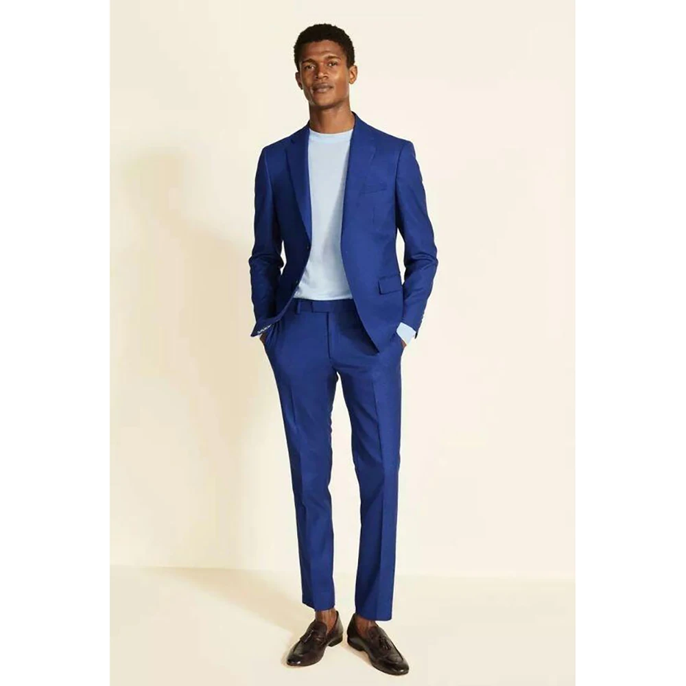 

Elegant High-end Blue Men Suit Slim Fit Peak Lapel 2 Pieces(Jacket+Pants) Male Formal Wedding Party Set