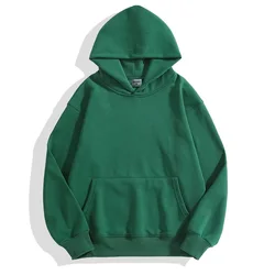 Premium Heavyweight Cotton Velvet Hooded Sweatshirt - Unisex Thick Polar Fleece Pullover Hoodie - L (Green)