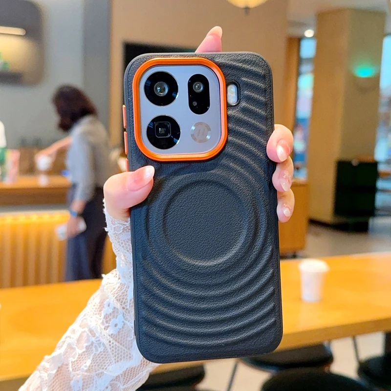 Wave Design Magnetic Wireless Charging Protective Hard PU Phone Case, Compatible with OPPO Find Series