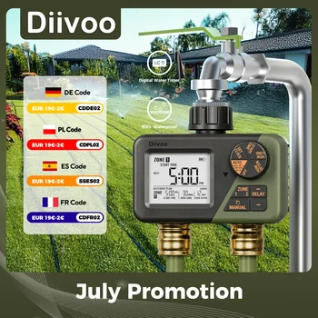 Diivoo Garden Water Timer 2 Outlets IPX5 Waterproof Multi-Functional Automatic Irrigation Timer with Rain Delay/Manual/Auto Mode 1