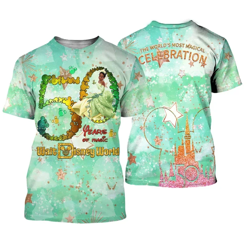 Tiana Princess Clear Green Castle Mickey Head Disney 50Th Anniversary Unisex Casual T-Shirt Outfit Abbigliamento Uomo Donna