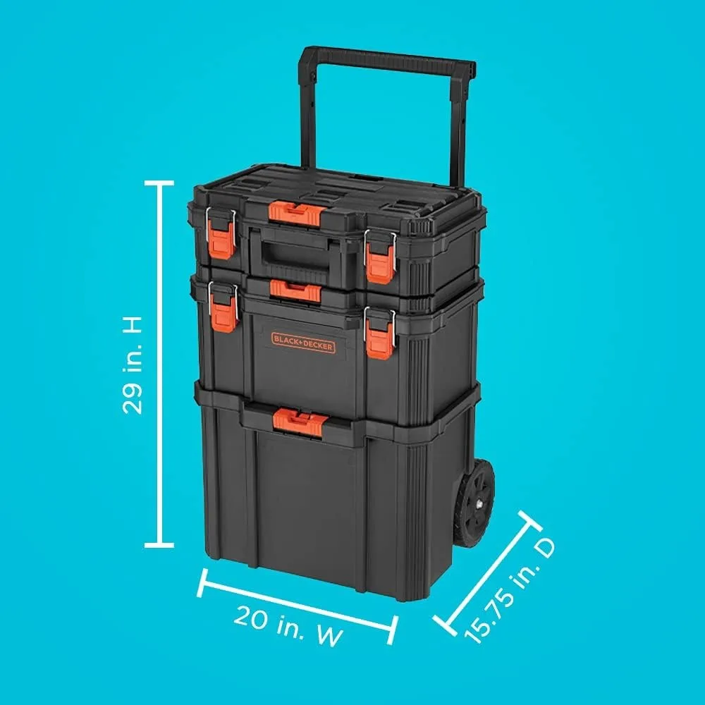 Stackable Storage System - 3 Piece Set (Small, Deep Toolbox, and Rolling Tote) 3