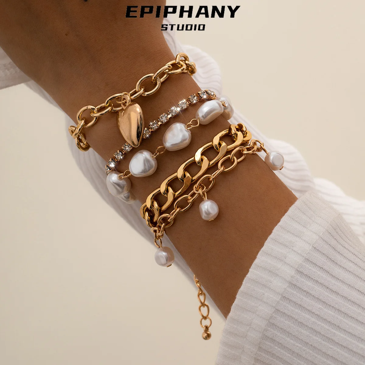 

Special-shaped Imitation Pearl Retro Baroque Bracelet Love Set Hand Chain Steampunk Bangles for Women Charm