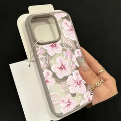 Elegant Minimalist Floral Phone Case with Magnetic Cover - iPhone 15 Plus (Gray)