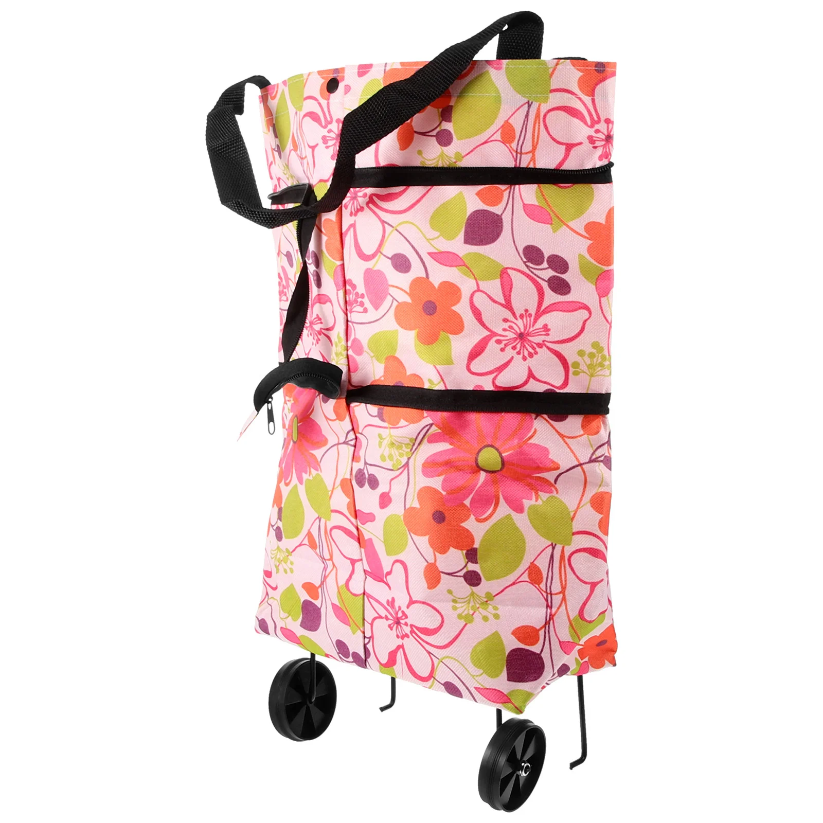 

Tote Bag with Wheels Handle Rolling Shopping Bags Polyester on Portable Cart Wheeled