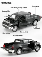 1/32 TOYOTA Tundra TRD Pickup Diecast Toy Truck Model Miniature Pull Back Doors Openable Sound & Light Collection Gift For Boy 2