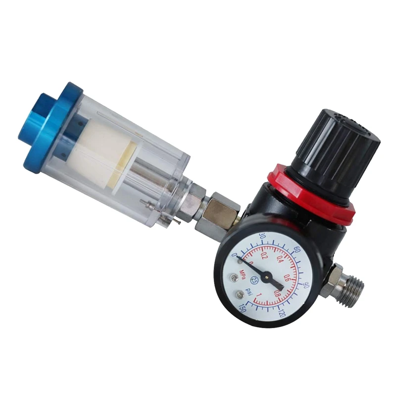 

HVLP Sprayer Air Regulator Pressure Gauge & 1/4In Mini Inline Air Filter Separator Adjust Air Pressure Regulator Gauge Reusable