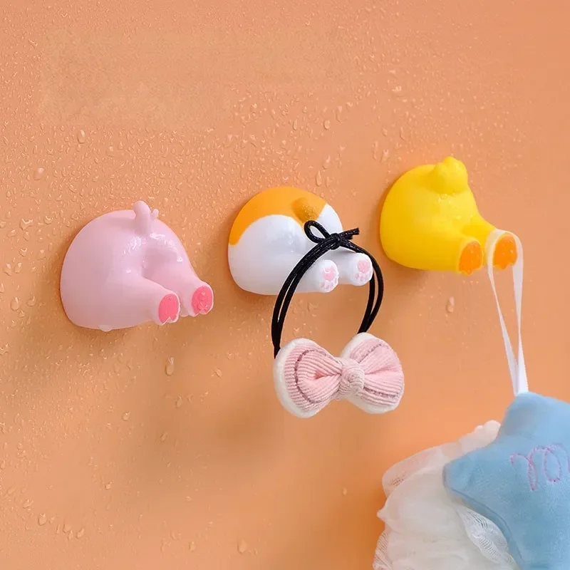 Toothbrush Holder Wall Mounted Storage Hook Cartoon Animal Tail Toothbrush Holder Punch-Free Wall Hook Bathroom Towel Hook Children