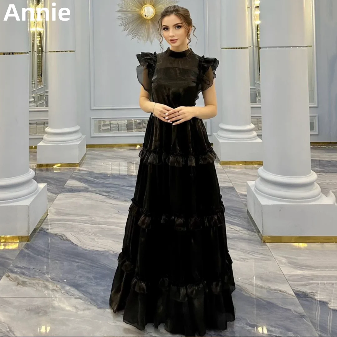 

Annie Elegant Ladies Black Prom Dresses A-shaped Organza Evening Dresses Wedding Formal Occasions Party Dresses Robes De Soirée