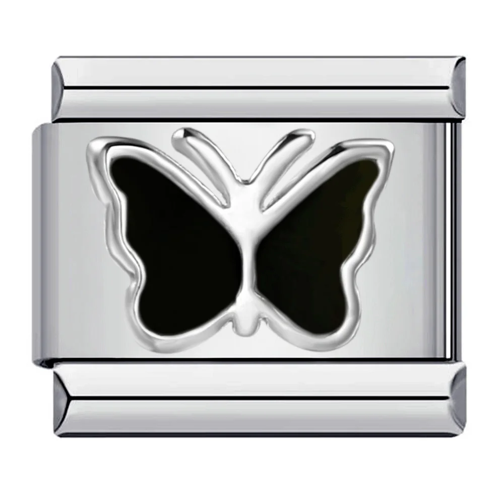 Y2K Charm italienische elastische Glieder passen 9 mm Edelstahl Schmuck schwarze Serie Blume Stern Schmetterling Herz DIY Herstellung von Armbändern – Detail 7
