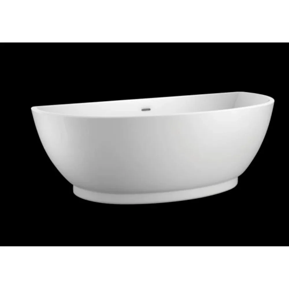 Trinity 69" - Modern White Freestanding Soaking Bath Tubs for bathroom, With Chrome Drain - Semicircular Acrylic Fiberglass 3