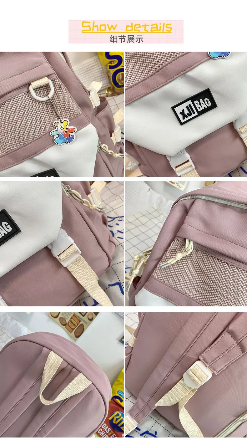 DCIMOR New Nylon Women Backpack Female Mesh Pocket Travel Bag Lady Fashion Schoolbag for Girl Student Preppy Book Pack Kawaii