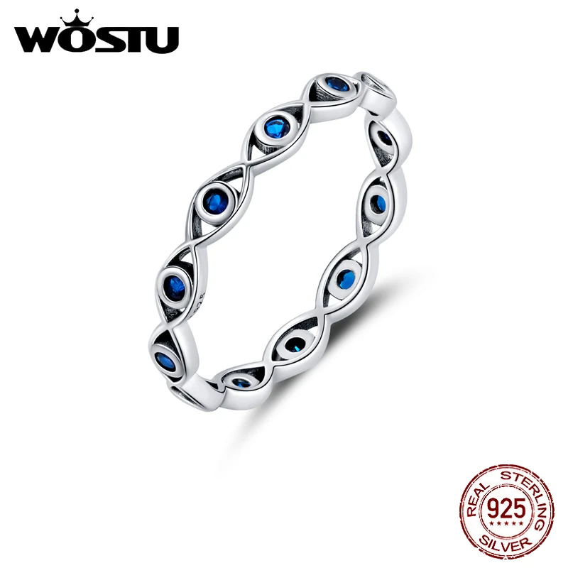 sterling silver WOSTU 925 Sterling Silver Rings Zircon Simple Lucky Eye Finger Ring For Women Elegant Silver Jewelry Gift CTR212 initial necklace
