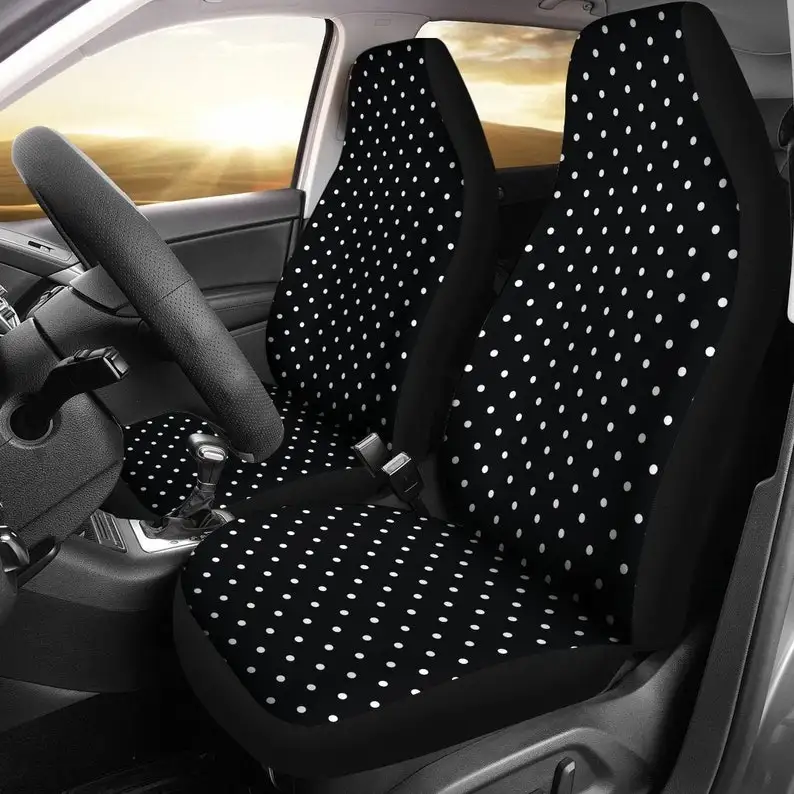 

Black and White Polka dot Retro Vintage Style Polkadot Car Seat Covers Set SUV Universal Fit Front Bucket Seats Polkadots
