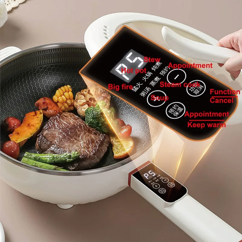 Electric frying pan Electric hot pot 4.5L smart electric wok multi-function electric pot reservation steamer non-stick large capacity 220V