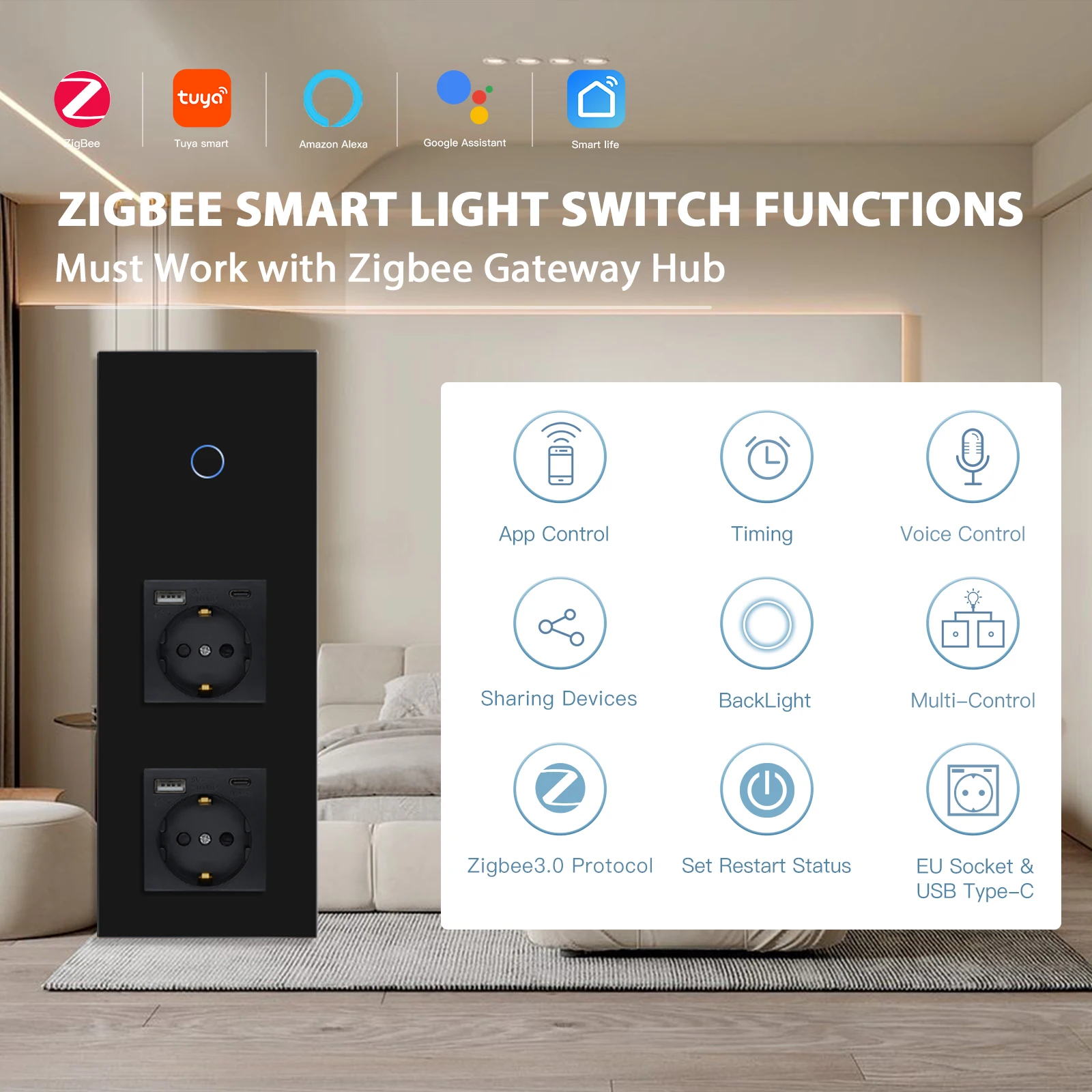 interruptores bseed zigbee smart touch tomada de parede 01