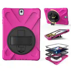Rugged 360° Rotating Tablet Case with Hand Strap and Stand for No shoulder Strap (Rose)