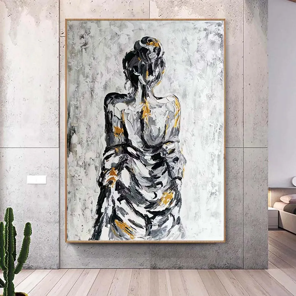 thumbnail image 1 of Pintura de chica desnuda, pintura al óleo figurativa hecha a mano, obra de arte para el hogar, pintura abstracta grande de chica pintada a mano sobre lienzo, arte de pared, 1 of 4
