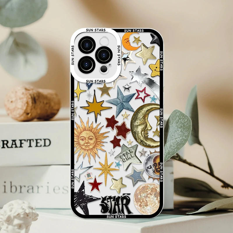 Retro Style Sun Moon Stars Clear Soft Phone Case