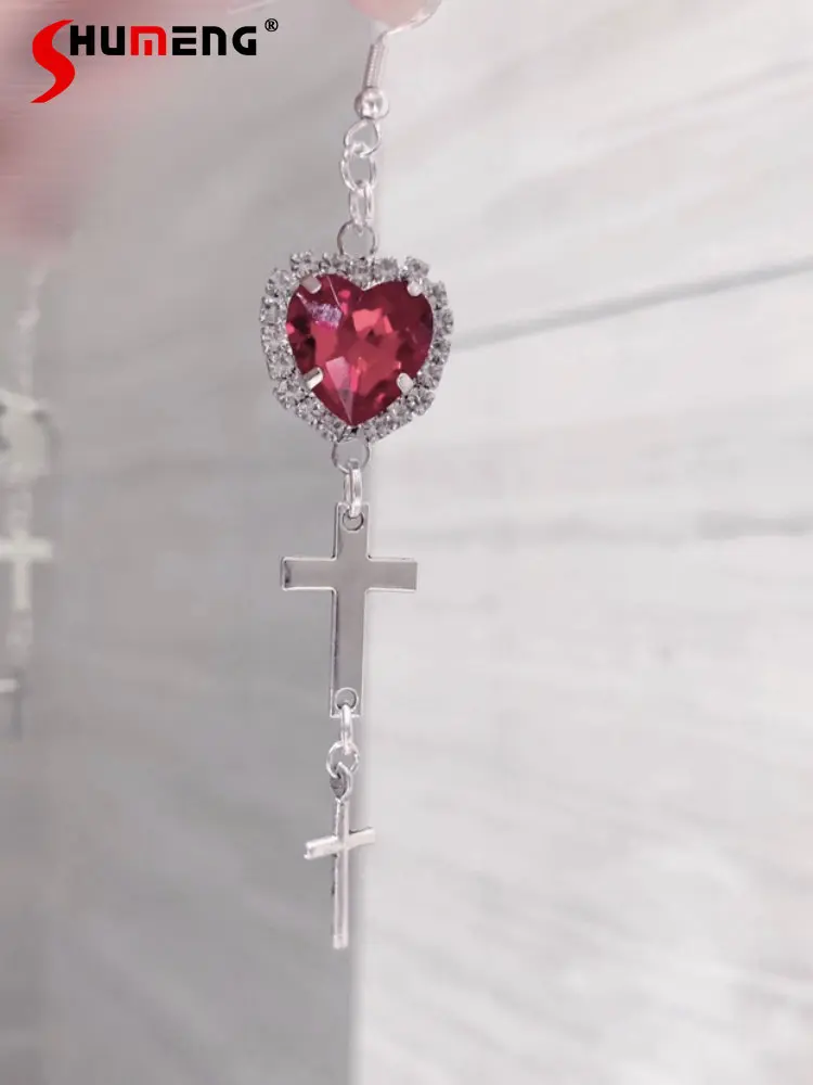 

Lolita Women Accesssoires Sweet Cross Dark Handmade Jewelry Earring Ear Clip Summer Cute Classic Heart Earrings for Women 2023