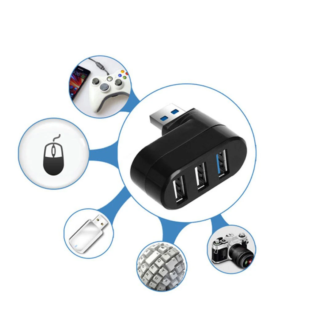USB 허브 3.0 어댑터 180 회전 고속 U 디스크 리더 분배기, 3 포트 USB 2.0 컴퓨터 PC 노트북 Mac 미니 액세서리