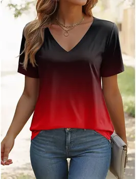 Women's T Shirt Ombre Graphic Stylish Casual Short Sleeve V Neck Regular Tops Daily Print Summer Gradient Women Fashion Tees 1