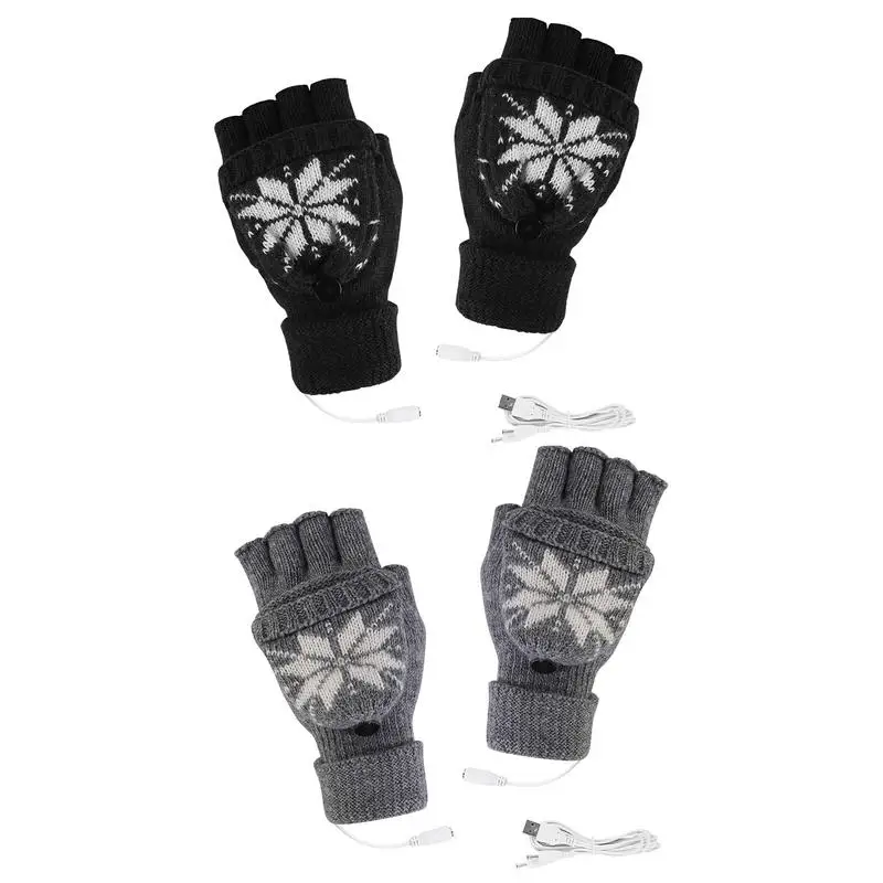 

USB Heated Mittens Knitting Typing Gloves Full & Half Heated Fingerless Heating Warmer Mitten Winter Hands Warm Laptop Gloves