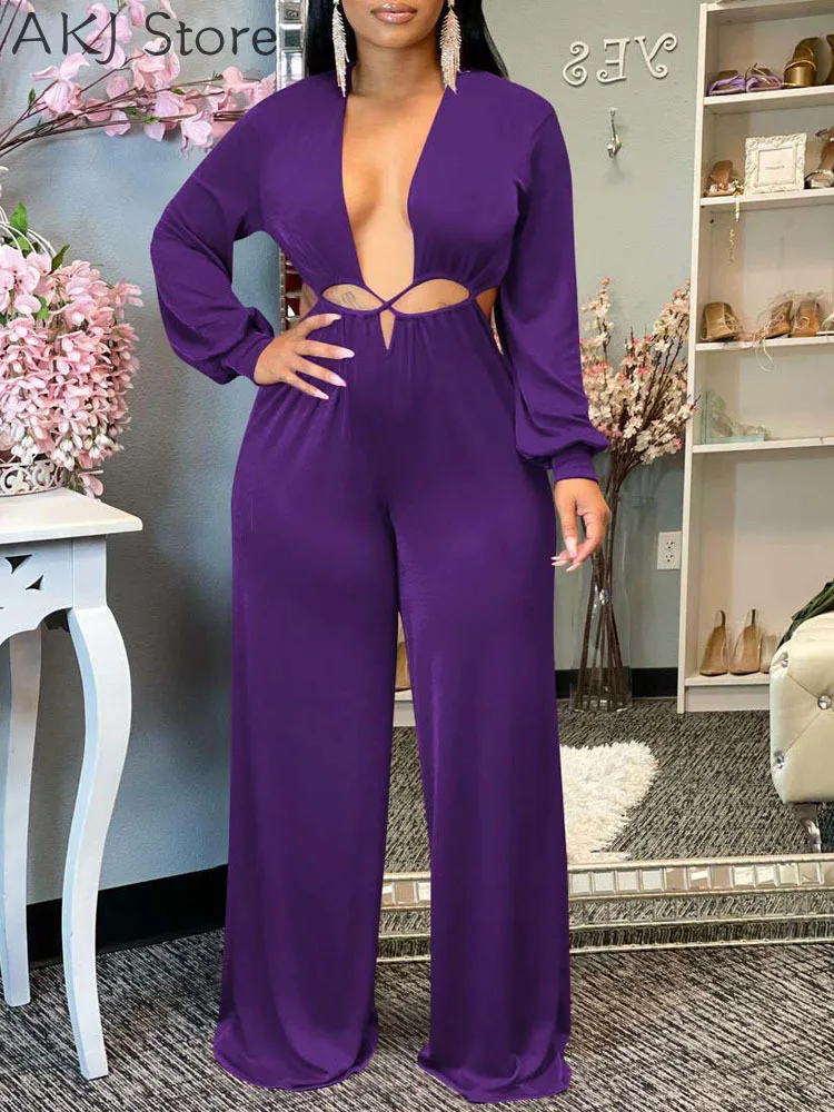 

Loose Hollow Long Sleeve Wide Leg Jumpsuit