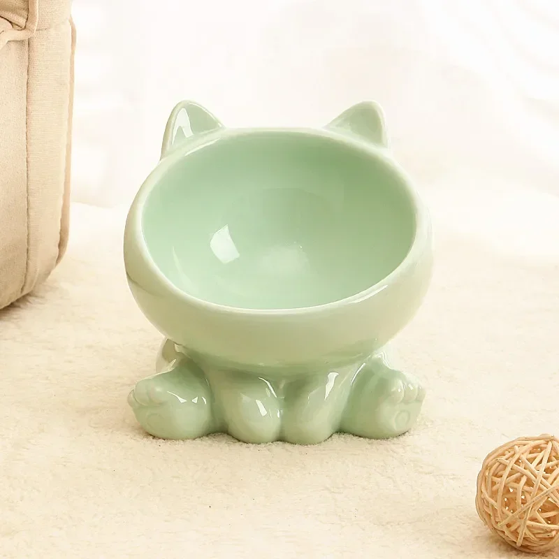 thumbnail image 1 of Cuenco para gatos, accesorios para mascotas, cuenco de cerámica con forma diagonal y patas altas, bonito cuenco para perros con protección para la columna cervical, cuenco para beber agua, suministros, 1 of 5