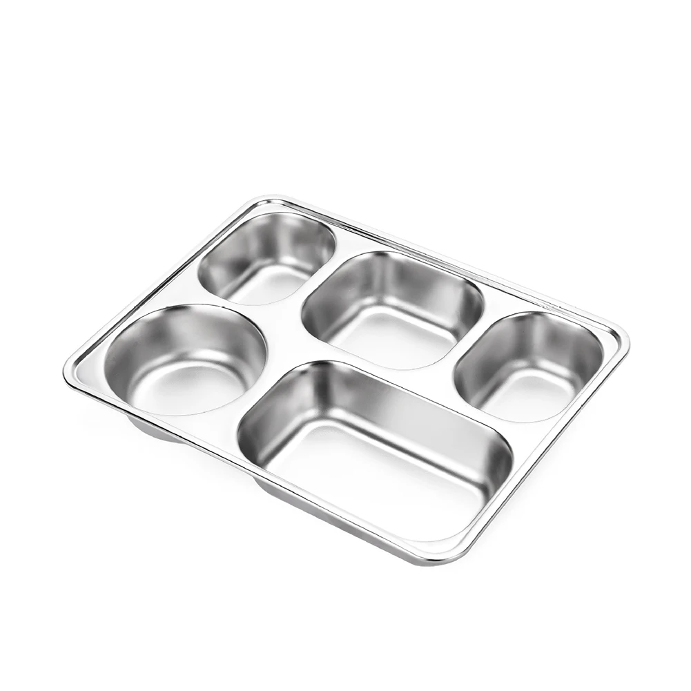 Dining Dish For Dinner Divided Plates Diet Food Control Kids Stainless Steel 5 Compartment Tray Restaurant Kitchen Tableware