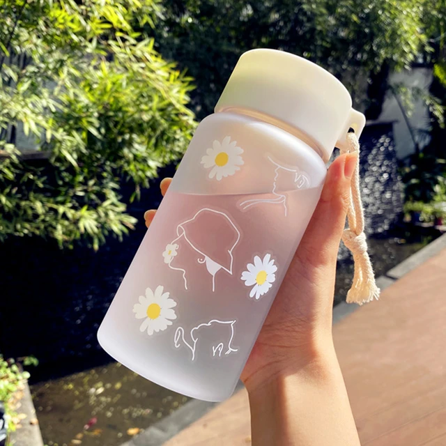 Ins Simple Fashion Small Daisy Water Bottles Summer Portable Leakproof  Frosted Glass Cup Cute Water Bottle For Girls With Rope - AliExpress