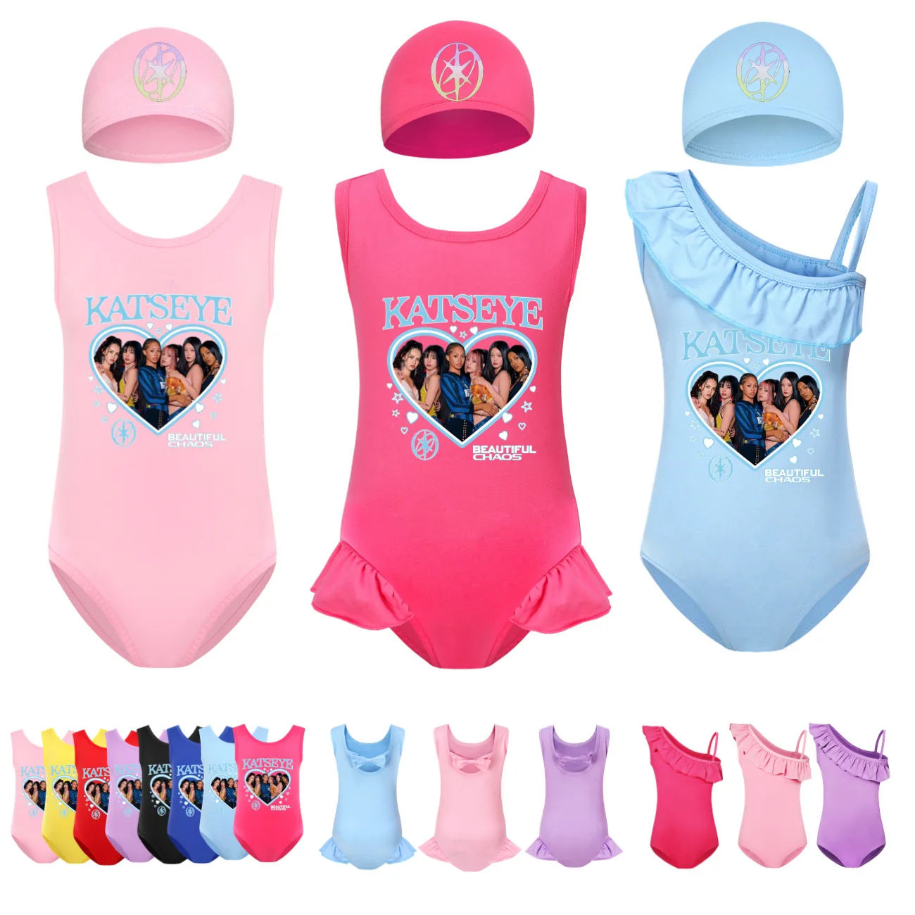 Heißer koreanischer Stil Katseye Graphic Clothes Kinder-Bademode für Mädchen, Sommer-Einteiler-Badeanzug, ärmellose Bade-Bikini-Sets für Kinder