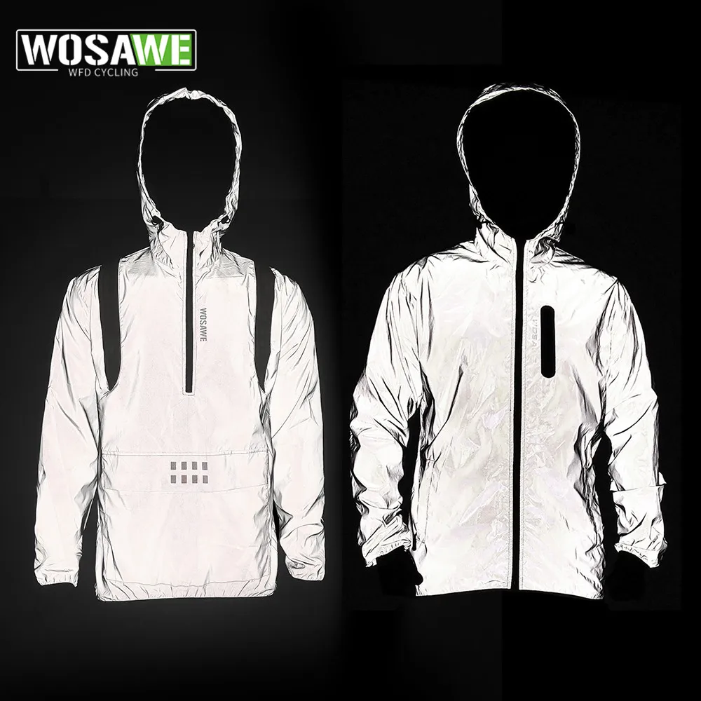

WOSAWE New Full Reflective Jacket Men / Women Harajuku Windbreaker Jackets Hooded Night Shiny Zipper Coats Jacket