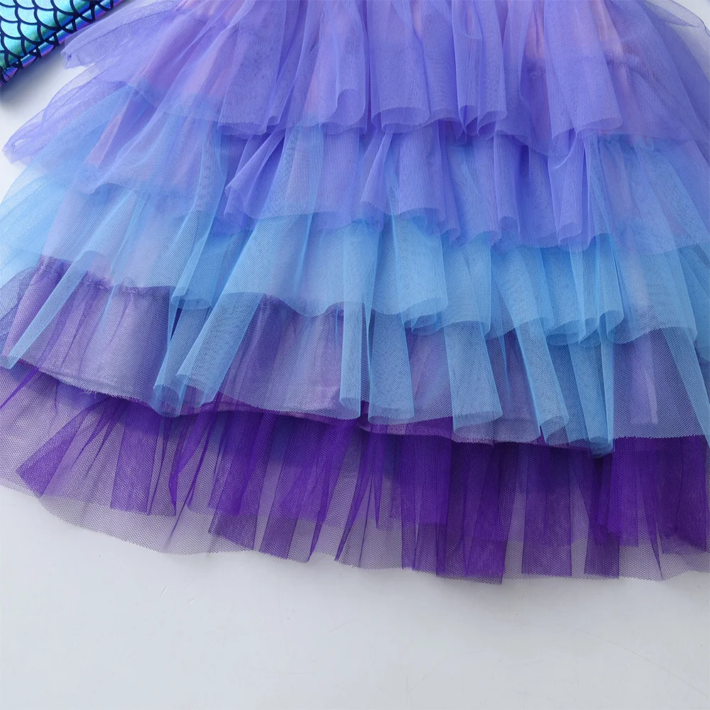 DXTON-vestido grueso con estampado de sirena para niña, fiesta de cumpleaños de tul con malla para traje elegante, ropa para niños de 3 a 12 años