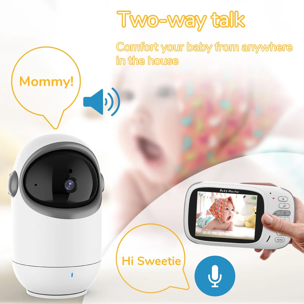 Video Baby Monitor Kids 2-way Audio Night Vision Video Surveillance Cameras With Digital 3X Zoom 3.2''Screen Temperature Display